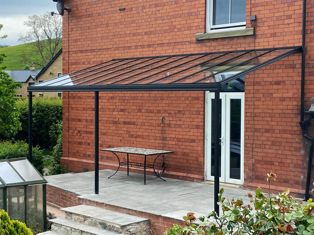 A beautiful canopy installation in Denbigh, Wales with sleek design detail, installed by our Trade Partner Canopy Pro Ltd