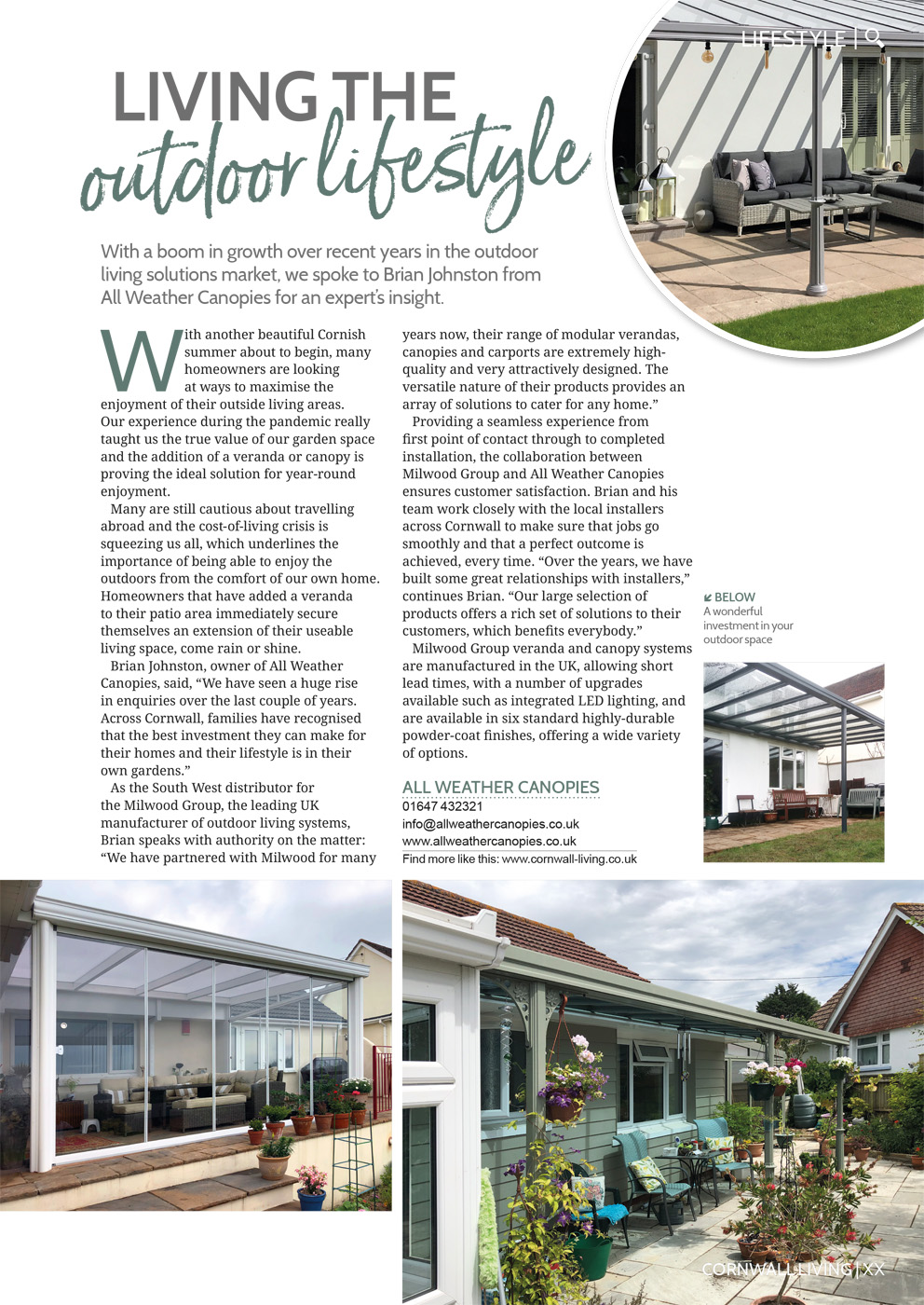 All Weather Canopies Milwood Group Veranda Cornwall Magazine Article